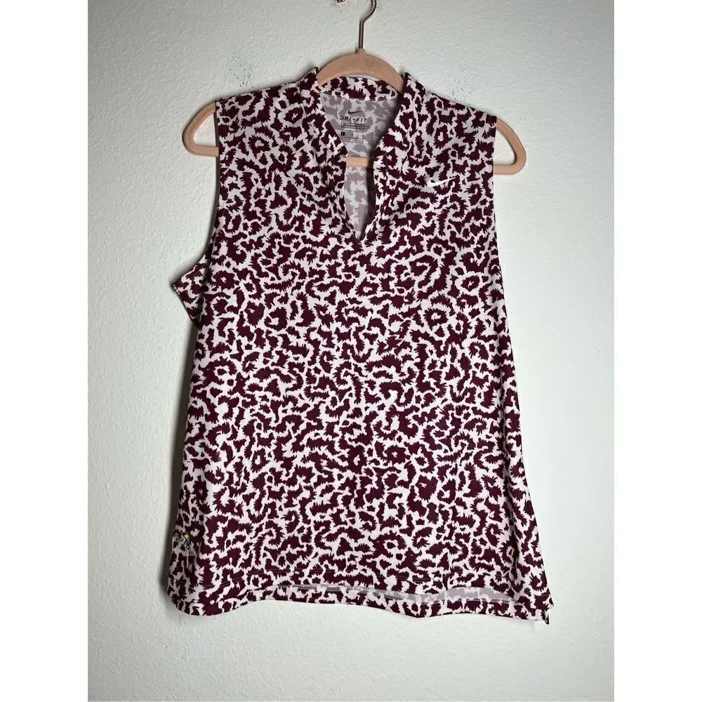 Nike Burgundy White Floral Nike Dri Fit Tank Gold Tennis Active Size L